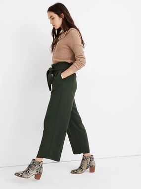 Madewell Tie-Waist Huston Pull-On Crop Pants in Dark Forest Sz M Spring Casual